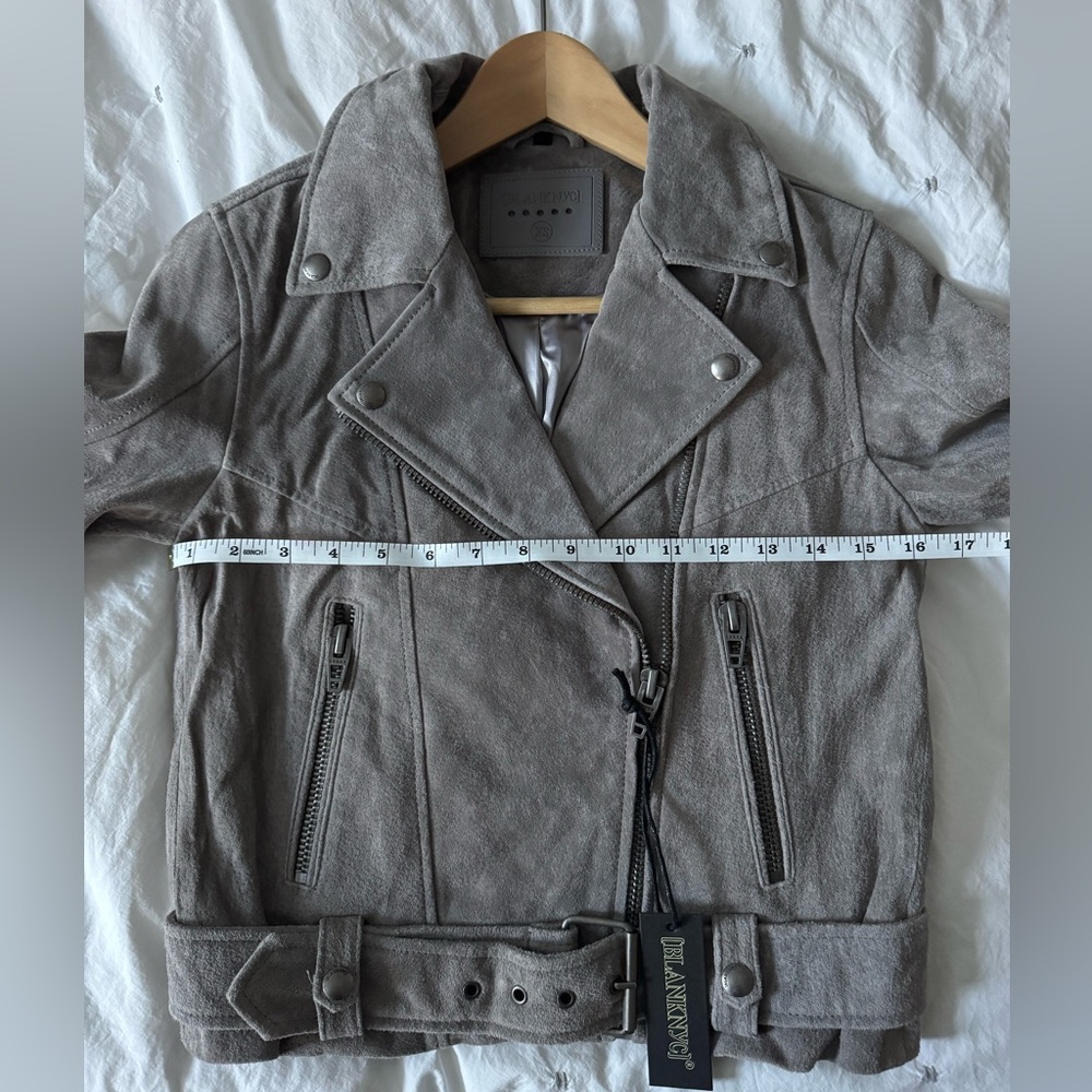 Blank NYC Gray Suede Leather Moto Jacket with Belt - Picture 8 of 9